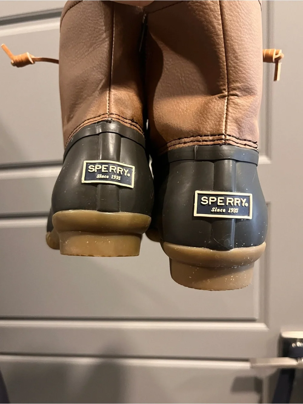 Sperry Brown Leather and Black Rubber Duck Boots